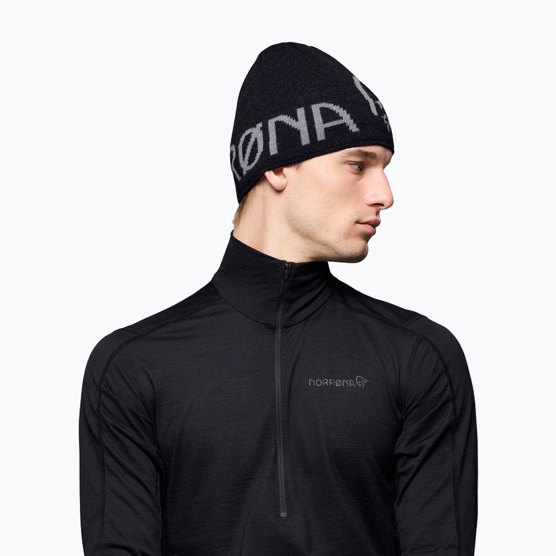 Zimní čepice NORRONA MerinoUll Logo Beanie caviar melange 4