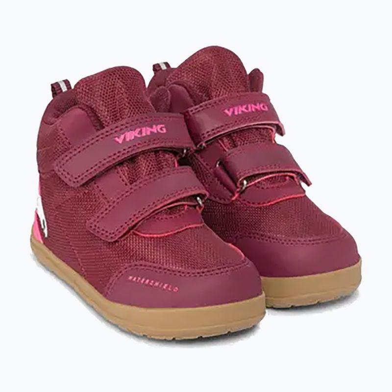 Dětské barefoot boty Viking Footwear Alv Barefoot Mid 2V Waterproof burgundské 10