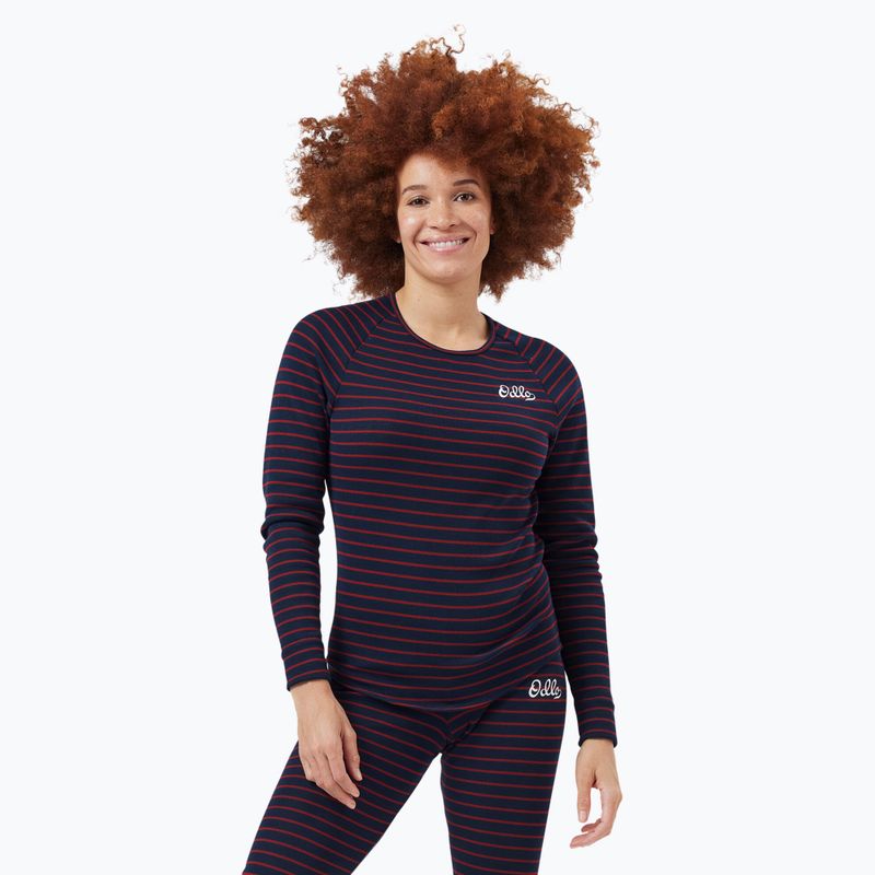 Dámská termoakční mikina ODLO Warm Originals Stripes Bl Top Crew Neck dark saphire