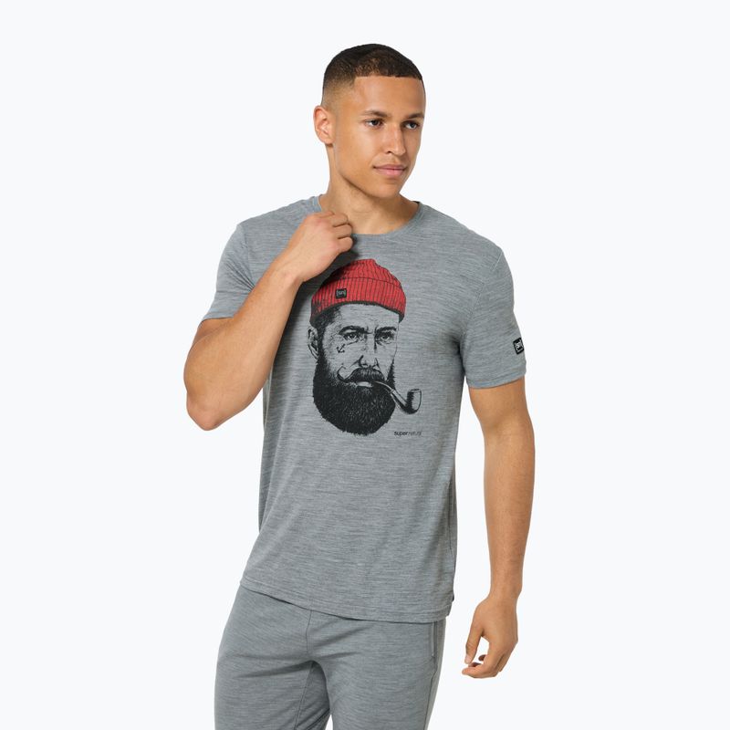 Pánské tričko super.natural Sailor Tee cashmere grey melange/jet black /high risk red