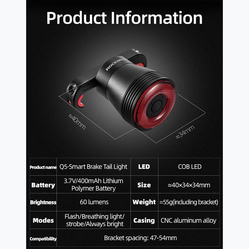 Zadní cyklistické světlo Rockbros TL907Q50 Taillight 60 Lumen black 7