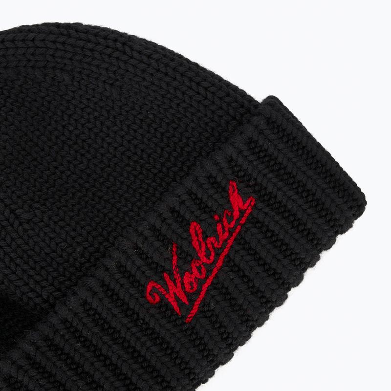 Pánská zimní čepice Woolrich Merino Wool Logo Beanie black 3