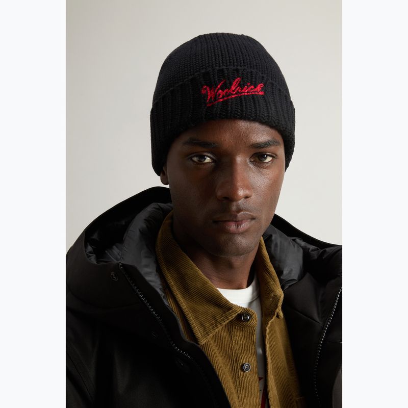 Pánská zimní čepice Woolrich Merino Wool Logo Beanie black 6