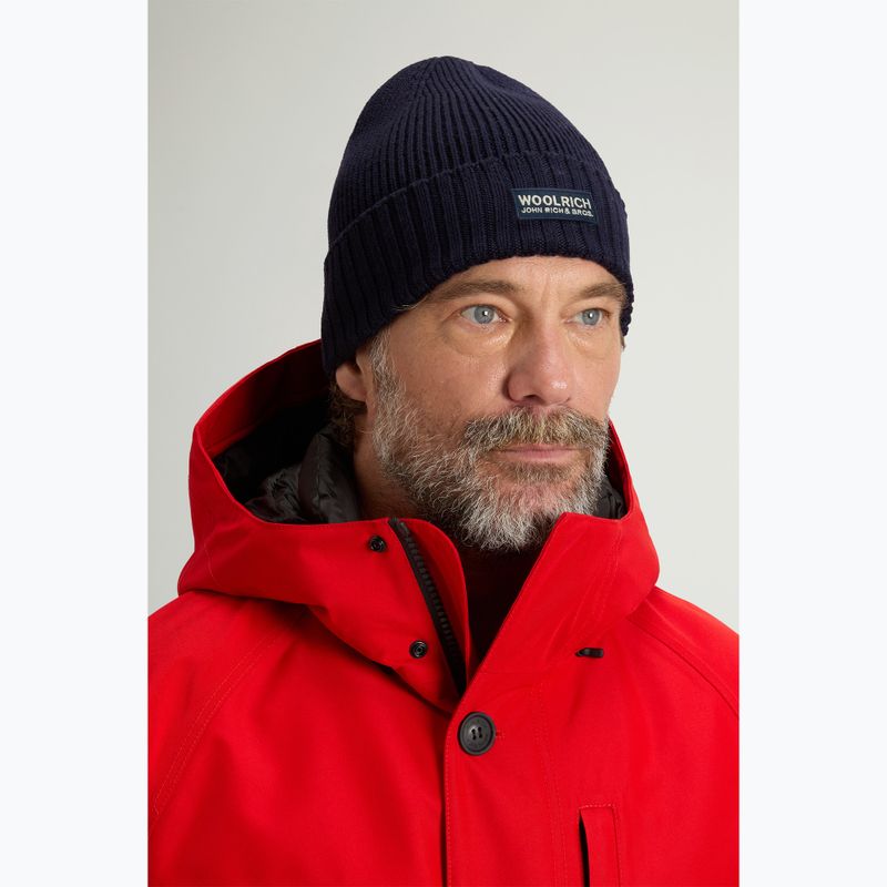 Pánská zimní čepice Woolrich Legacy Patch Beanie melton blue 4