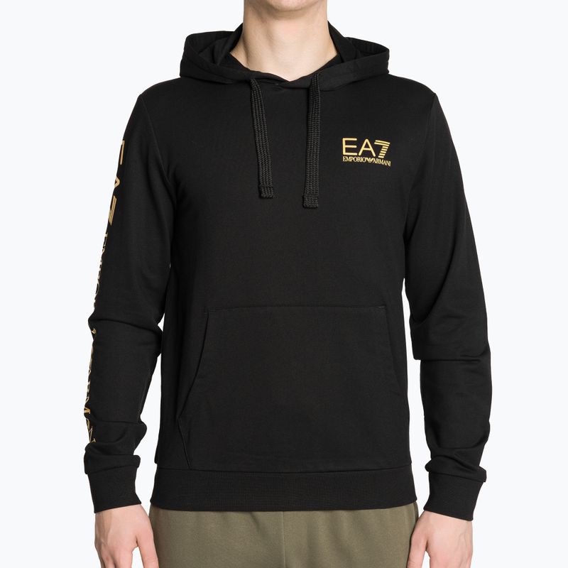 Pánská mikina EA7 Emporio Armani Train Logo Series Hoodie Extended Logo Coft black/gold logo