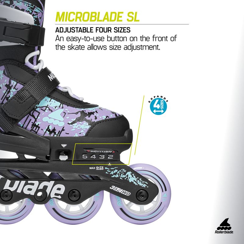 Dětské kolečkové brusle Rollerblade Microblade SL Jr black/lavender/light blue 9