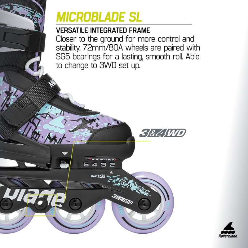 Dětské kolečkové brusle Rollerblade Microblade SL Jr black/lavender/light blue 10