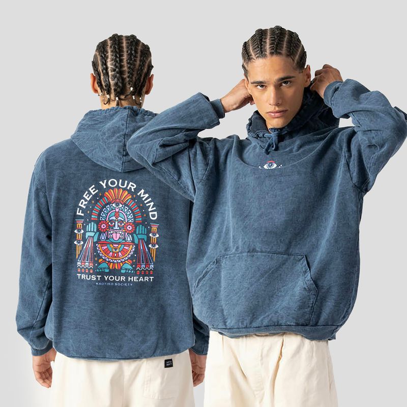 Pánská mikina Kaotiko Washed Free Your Mind navy 3
