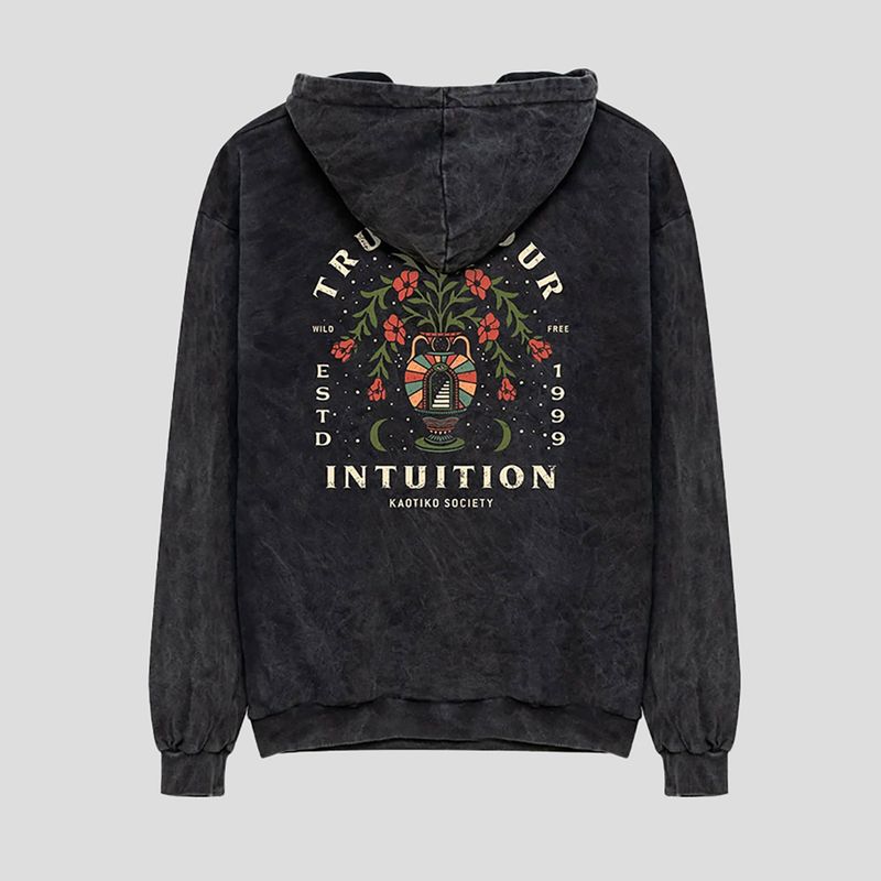 Pánská mikina Kaotiko Washed Trust Your Intuition black 2