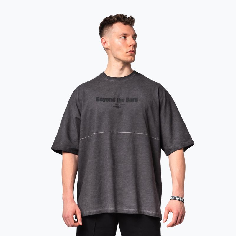 Pánské sportovní  tričko NEBBIA Washed-Off Heavyweight No Shortcuts black