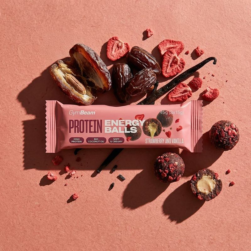 Proteinová tyčinka GymBeam Protein Energy Balls 45 g stawberry vanilla 2