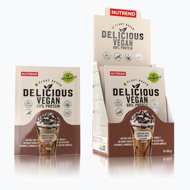 Proteinový koktejl Nutrend Delicious Vegan Protein 5x30g čokoláda-lískový oříšek VS-105-150-ČLO