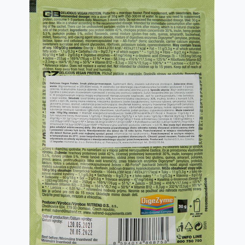 Proteinový koktejl Nutrend Delicious Vegan Protein 5x30 g pistácie-marcipán VS-105-150-PIMC 2