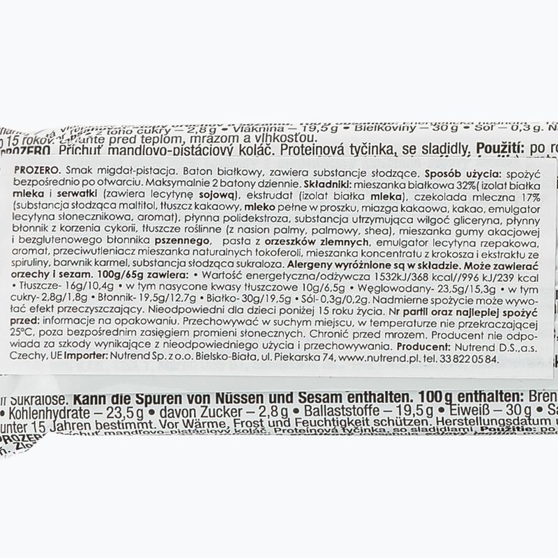 Nutrend Prozero proteinová tyčinka 65g mandle-pistácie VM-060-65-MLP 2