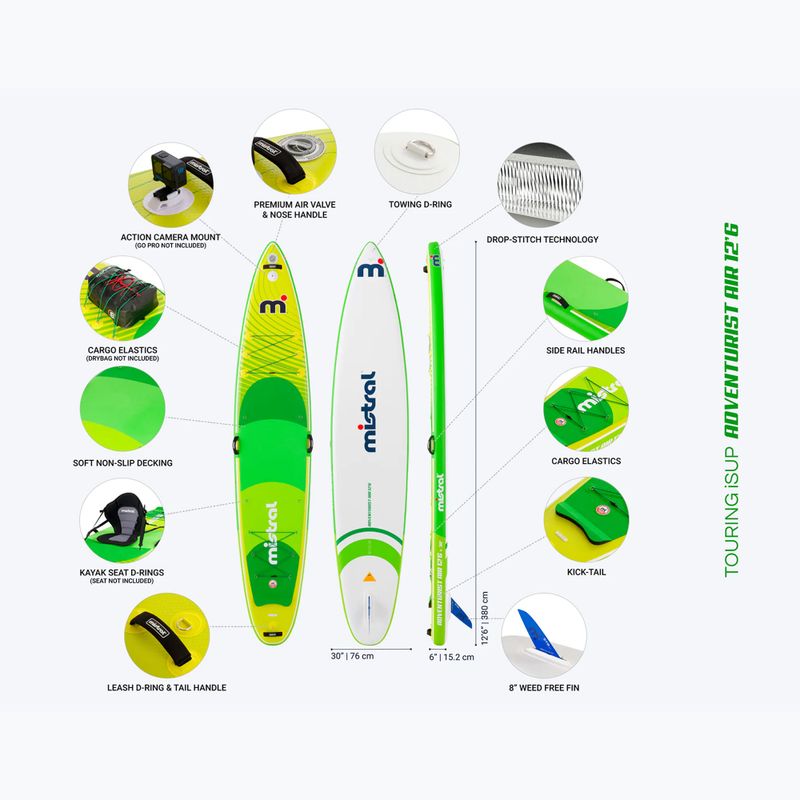 Prkno SUP Mistral Adventurist Air 12ʼ6" x 30 (V2) green/yellow 19