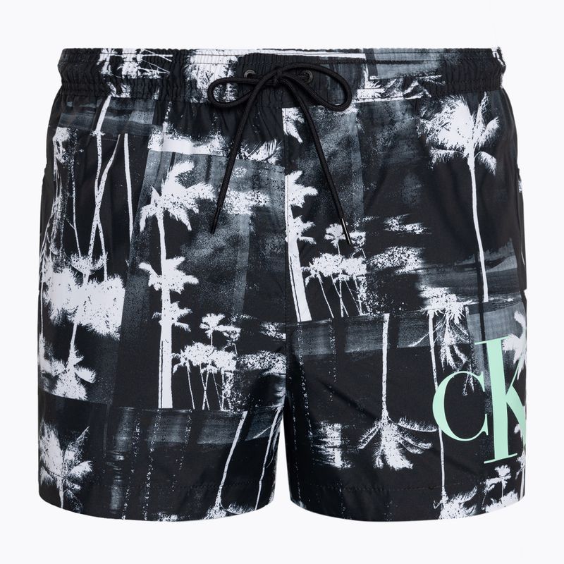 Pánské plavecké šortky  Calvin Klein Short Drawstring-Print palm black