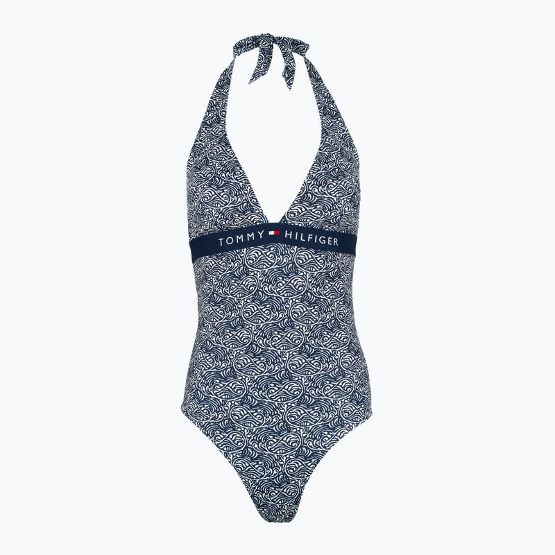 Dámské jednodílné plavky Tommy Hilfiger Halter One Piece Rp Print illustrated wave dark night navy