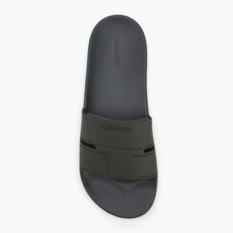 Pánské žabky Calvin Klein HM0HM01752 Pool Slide Double T dark olive 5