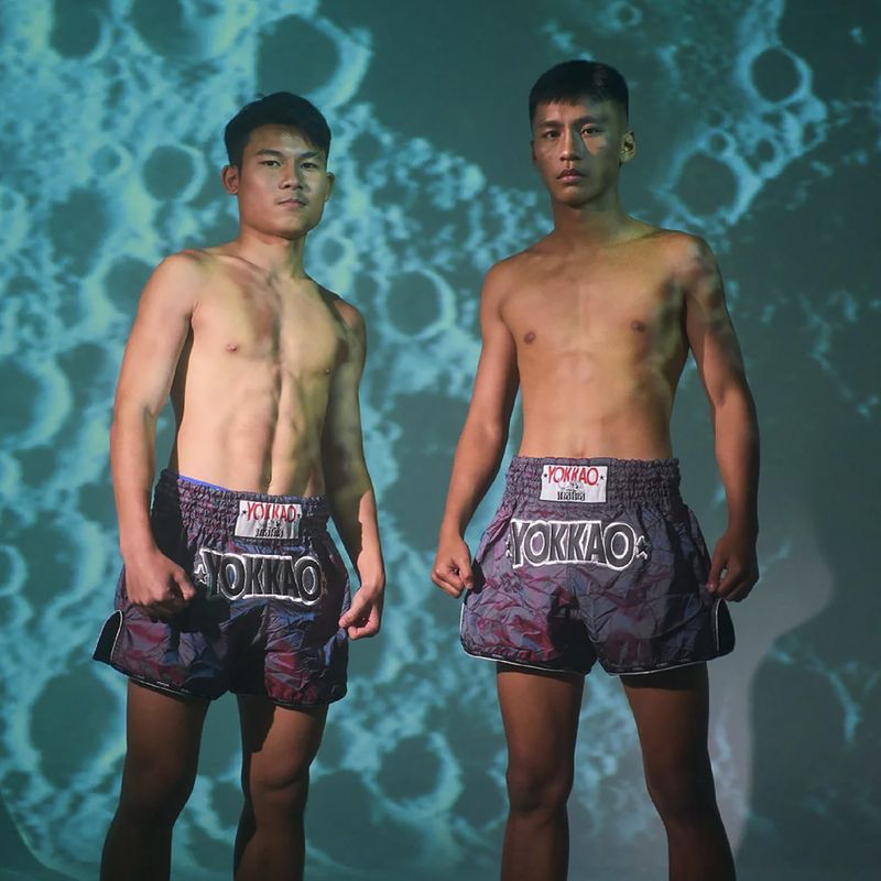 Pánské tréninkové šortky YOKKAO Lunar Muay Thai iridescent blue grey 12