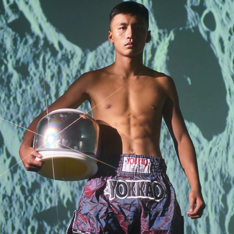 Pánské tréninkové šortky YOKKAO Lunar Muay Thai iridescent blue grey 14