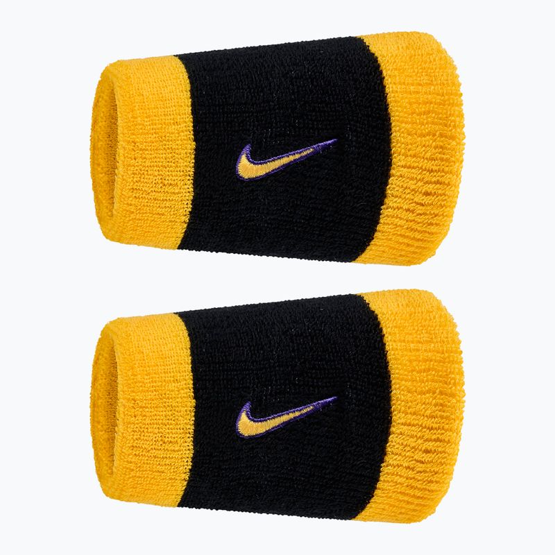 Froté potítka na zápěstí Nike Swoosh Classic Doublewide Wristbands 2 ks black/court purple university gold
