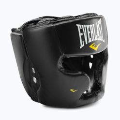 Pánská boxerská helma EVERLAST Leather s ochranou tváře a brady černá 350 BLK - S/M