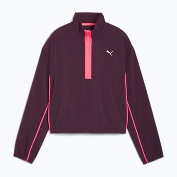 Dámská běžecká bunda PUMA Run For Her Fashion Woven 1/2 ZIP midnight plum/ sunset glow