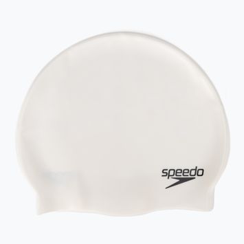 Speedo Plain Flat Silikonová čepice bílá 8-709910010