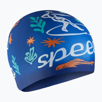 Speedo Junior Silikonová plavecká čepice s potiskem zafre modrá/bílá