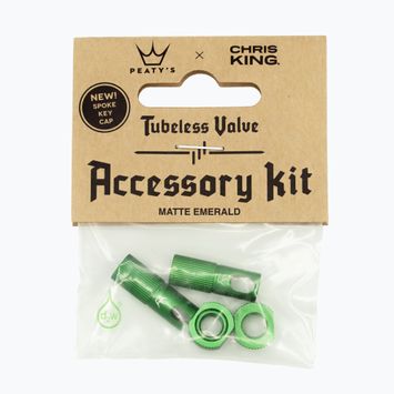 Víčko ventilku pneumatiky Peaty'S X Chris King Mk2 Tubeless Valves Accessory Kit zelené 83800