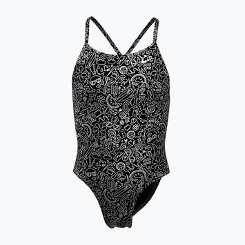 Dětské jednodílné plavky  Nike Hydrastrong Charms Multi Print Lace Up Back black