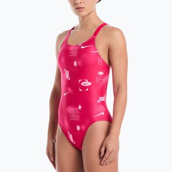 Dámské jednodílné plavky Nike Hydrastrong Fastback rush pink