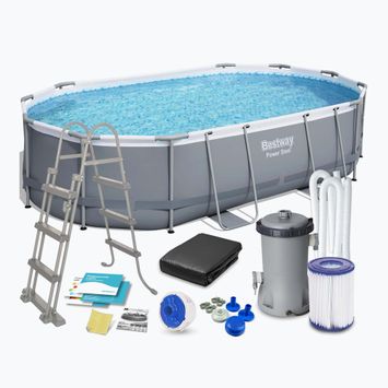 Bazén s kovovou konstrukcí  Bestway Power Steel Oval Pool Set 488 x 305 cm tmavě šedý 