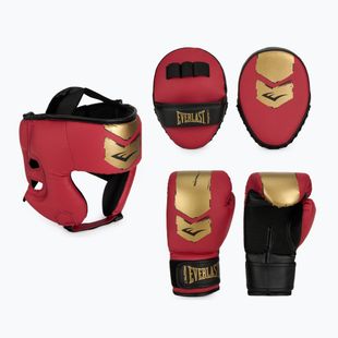 Boxerský set Everlast Prospect 2 helma + lapy + rukavice red/gold