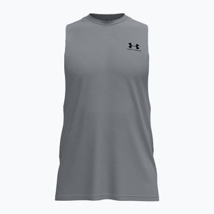 Pánské tréninkové tričko Under Armour Left Chest Cut Off Tank steel light heather/black
