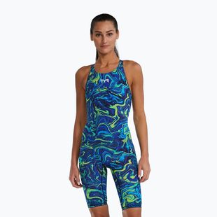Dámské jednodílné plavky TYR Thresher Open Back Hyperblitz blue/green