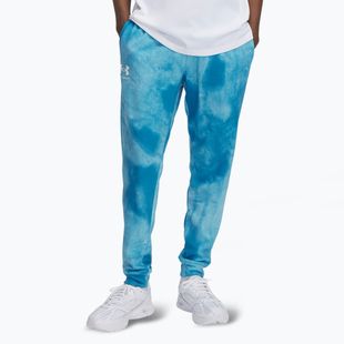 Pánské kalhoty Under Armour Rival Terry Jogger s potiskem ether blue/onyx white