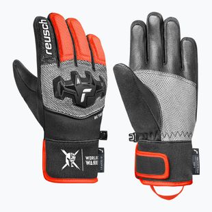 Dětské lyžařské rukavice Reusch Worldcup Warrior R-Tex XT Junior black/silver/fluo red