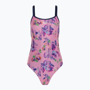 Dámské jednodílné plavky arena Rose Texture Swimsuit Xcross Back multi pink/navy