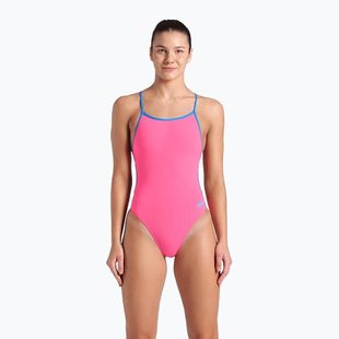 Dámské jednodílné plavky arena Lace Back Solid shocking pink/blue river