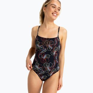 Dámské jednodílné plavky ROXY Active Basic Printed anthracite athletic hibiscus