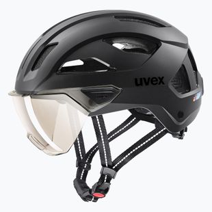 Cyklistická helma UVEX Stride Visor black matt/litemirror silver