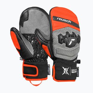 Dětské lyžařské rukavice Reusch Worldcup Warrior GS Mitten black/silver/fluo red