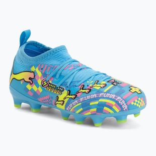 Dětské kopačky PUMA Future 9 Match Advanced Level FG/AG Jr puma white/blue glimmer/pink glimmer/yellow alert