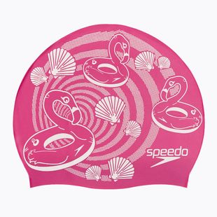 Dětská plavecká čepice Speedo Slogan Print pink/white