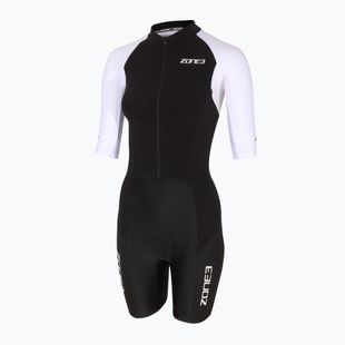 Dámský triatlonový oblek ZONE3 Lava Long Distance Full Zip SS Aero Suit black/white/green