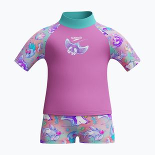 Dětské dvoudílné plavky Speedo Digital Rash Top Set neon violet