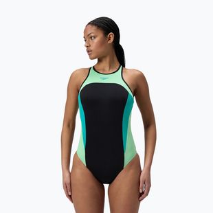 Dámské jednodílné plavky Speedo High Neck Splice Cross Back turquoise gem