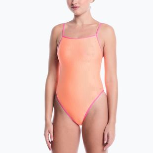 Dámské jednodílné plavky Nike Ocean Bound Ripple Texture Square Neck pink glow