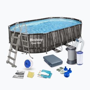 Bazén s kovovou konstrukcí  Bestway Power Steel Oval Pool Set 610 x 366 cm hnědý